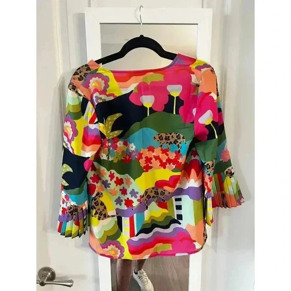 Crosby by Mollie Burch Pattern Long Sleeve Blouse Size 8 Color Blue Pink - Picture 5 of 5